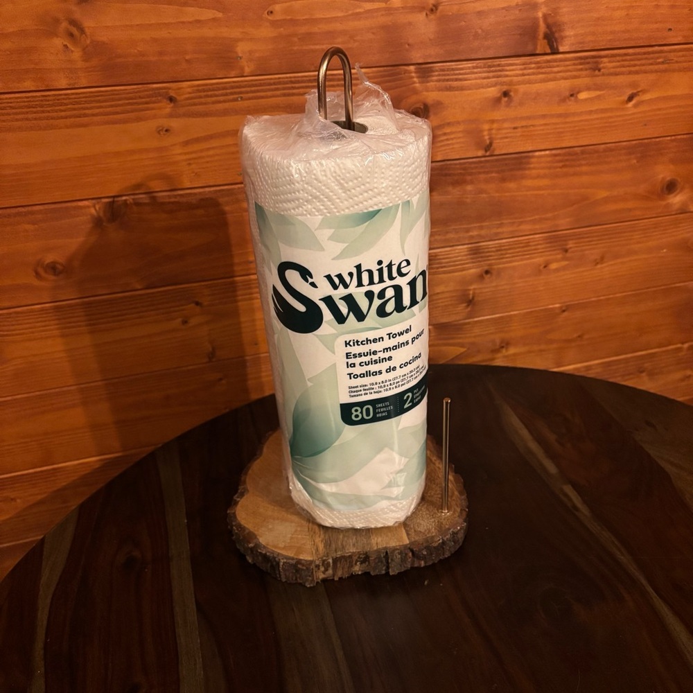 Copper and Wood Paper Towel Holder, Live edge bottom slab